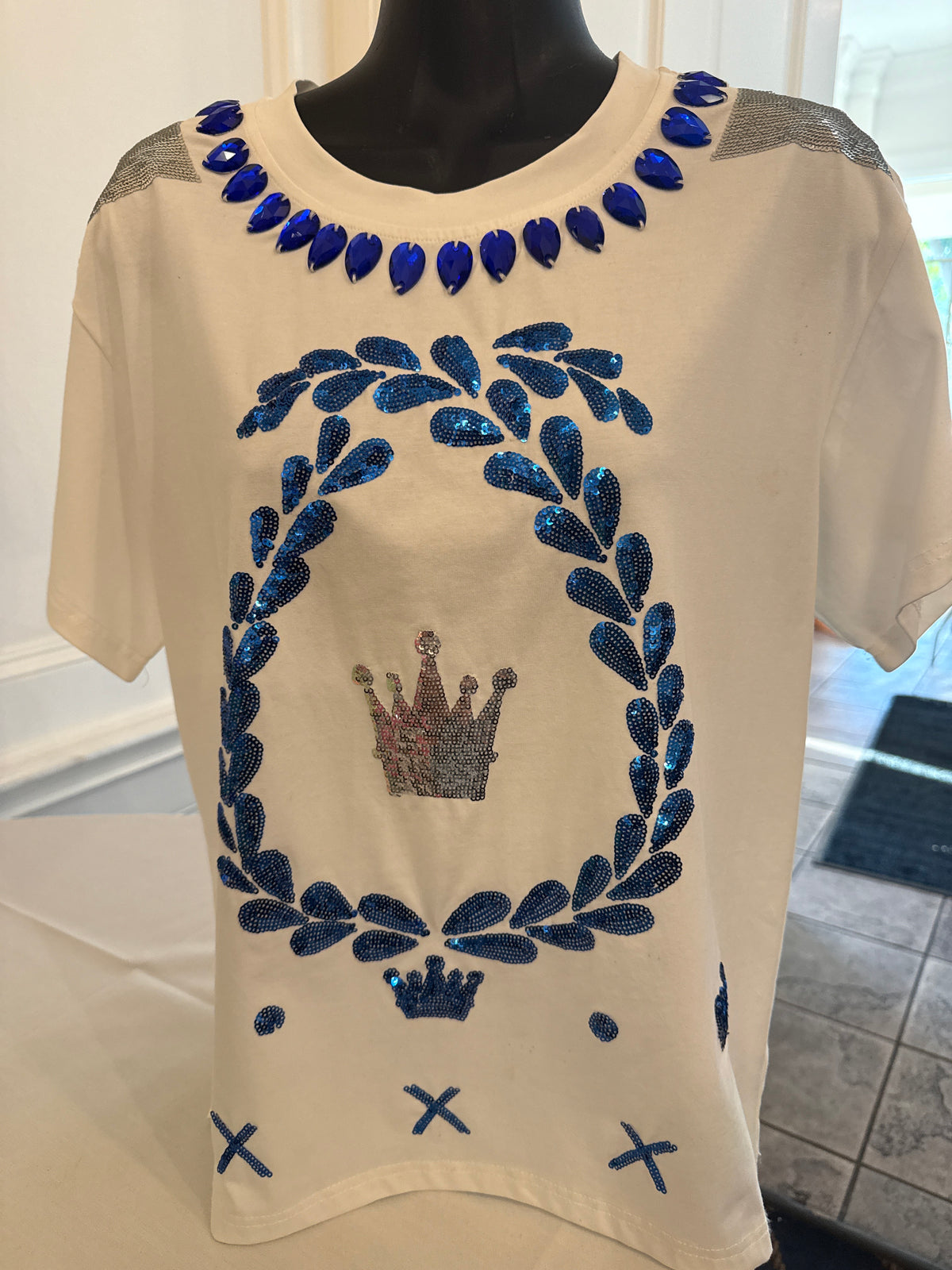 Queen of Sparkles Azul Tequilla White Tee