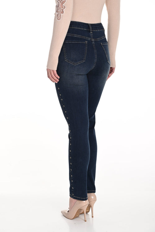 Frank Lyman - Dark Blue Denim Jeans Embellished Seams