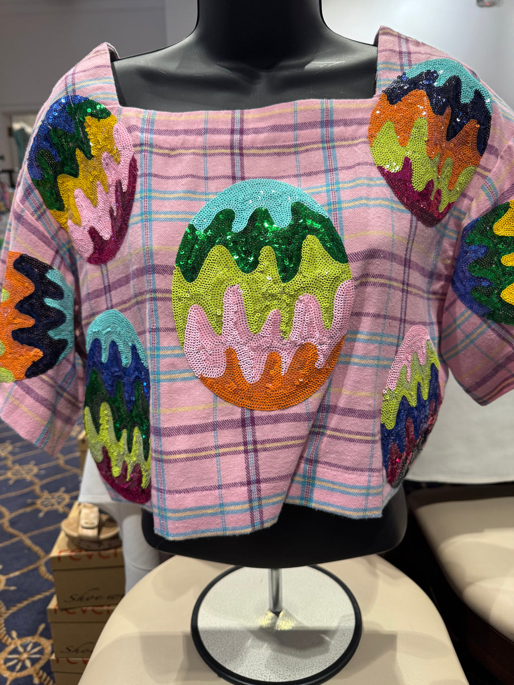 Queen of Sparkles-Plaid Groovy Egg Top