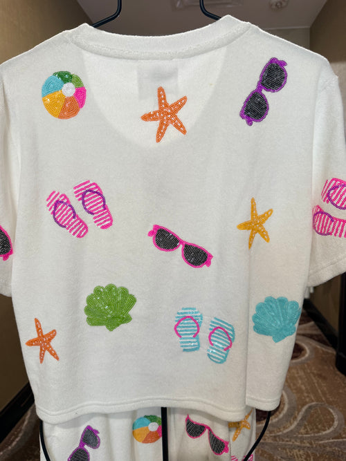 Belle Cher white Terry Beach Ball Top