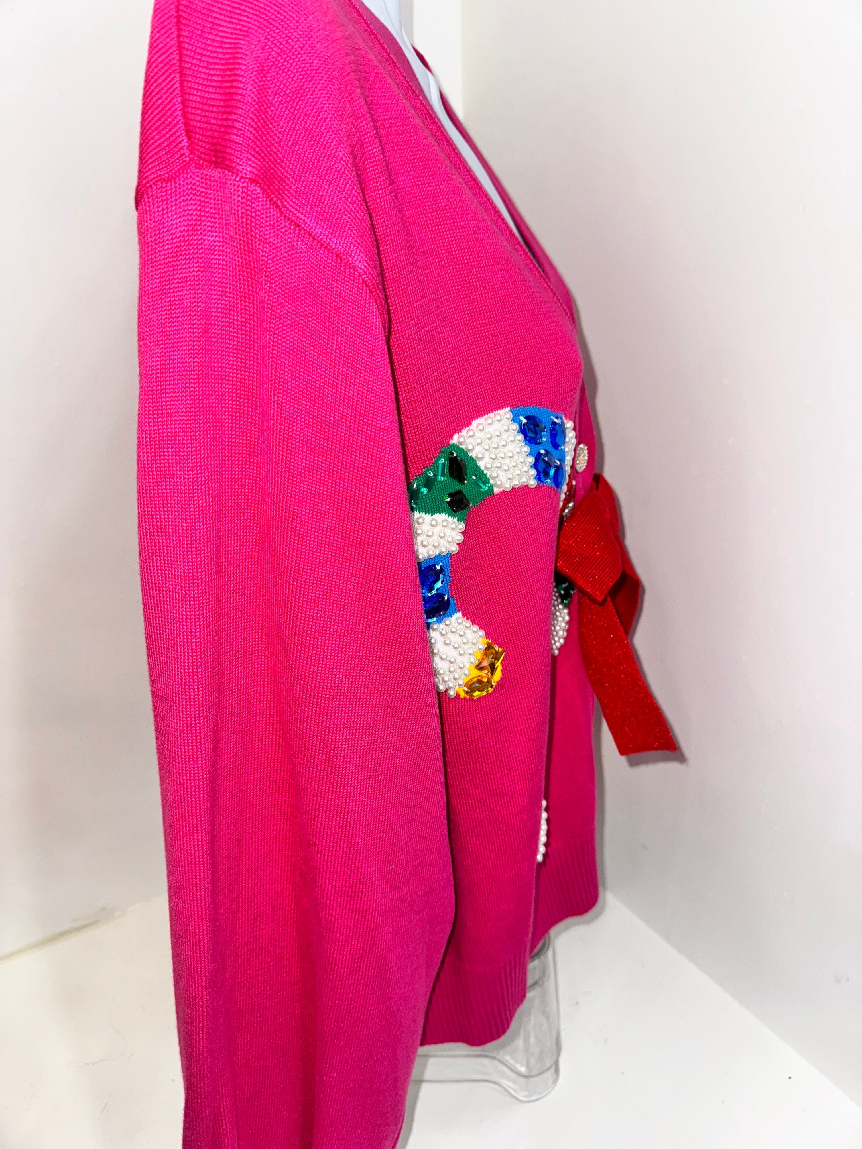 Queen of Sparkle-Hot Pink Candy Cane Cardigan