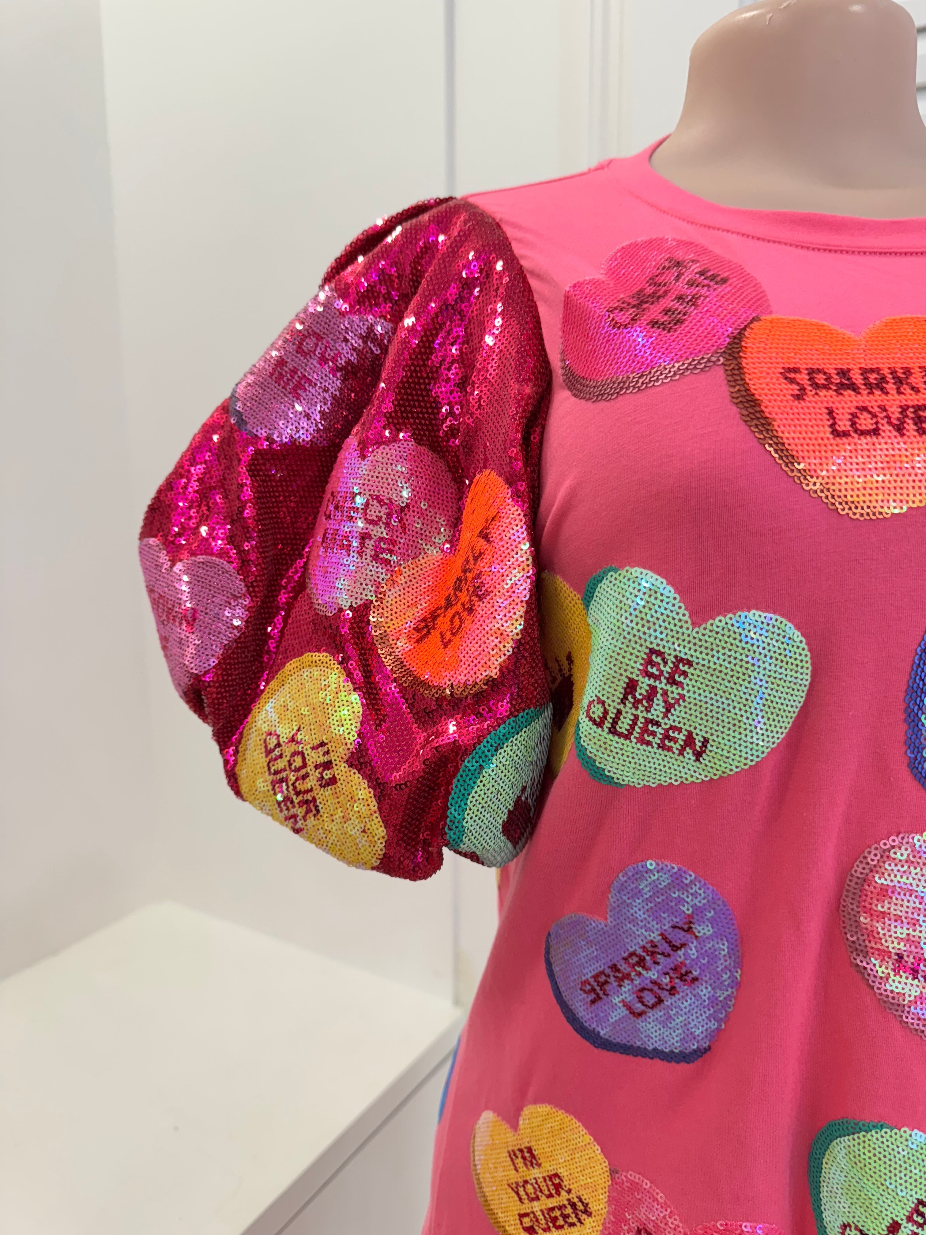 Queen of Sparkles-Candy Hearts Dress Puff Sleeves