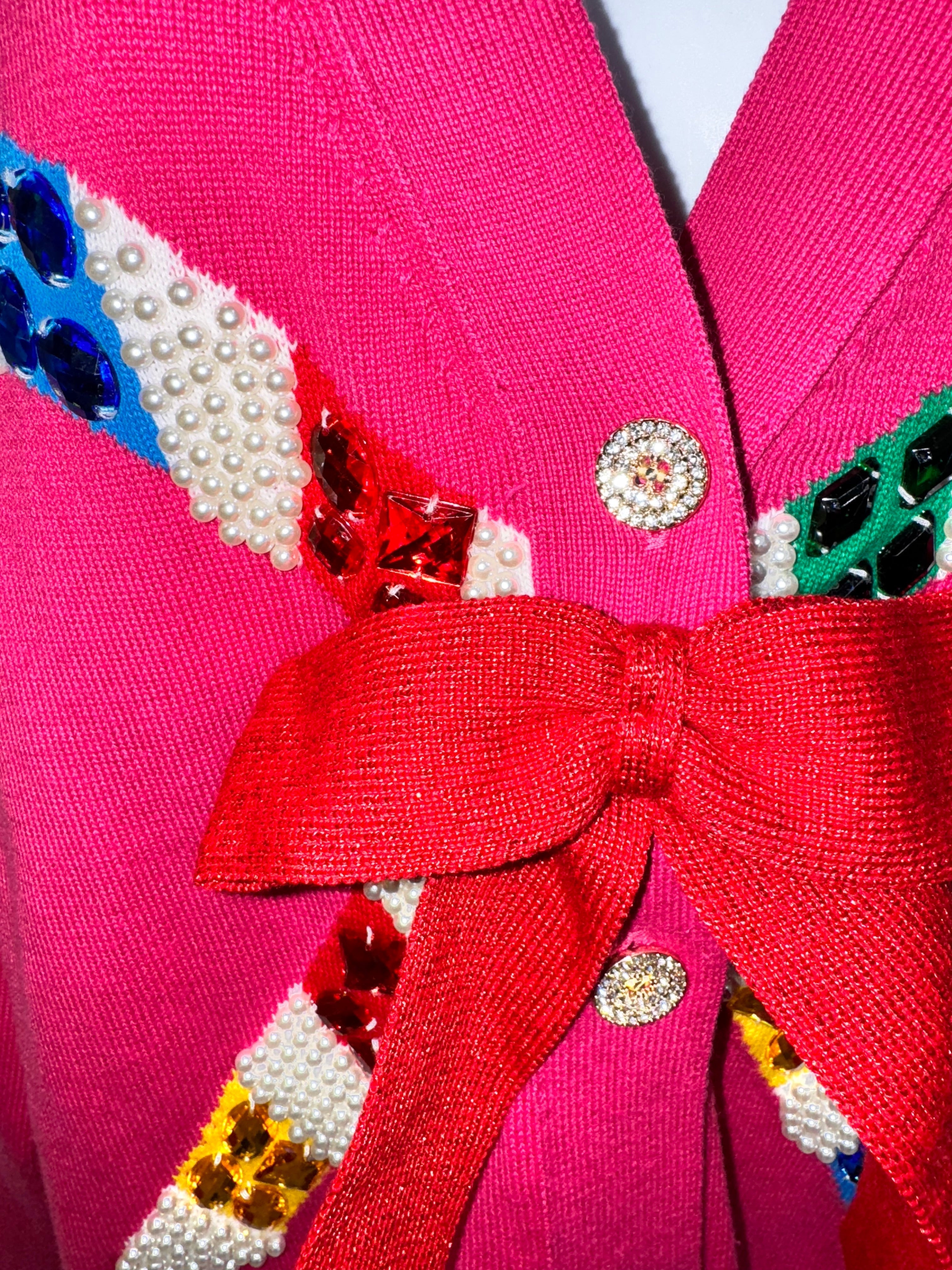 Queen of Sparkle-Hot Pink Candy Cane Cardigan