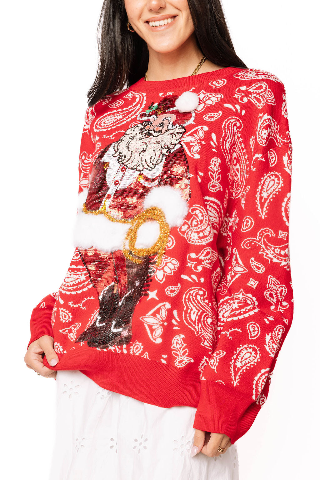Queen of Sparkles Red Paisley Cowboy Santa