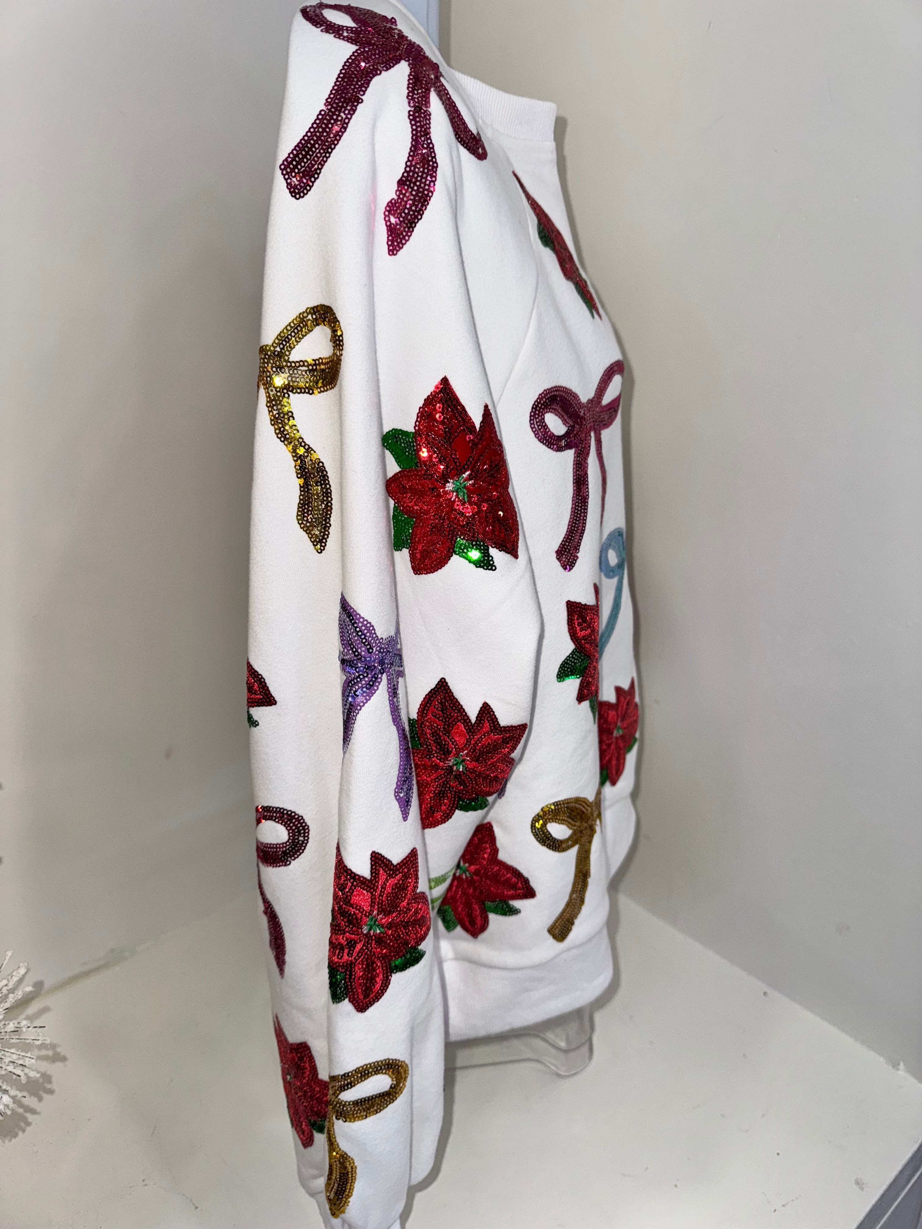 Queen of Sparkles - Bows & Poinsettia Christmas Sweatshirt