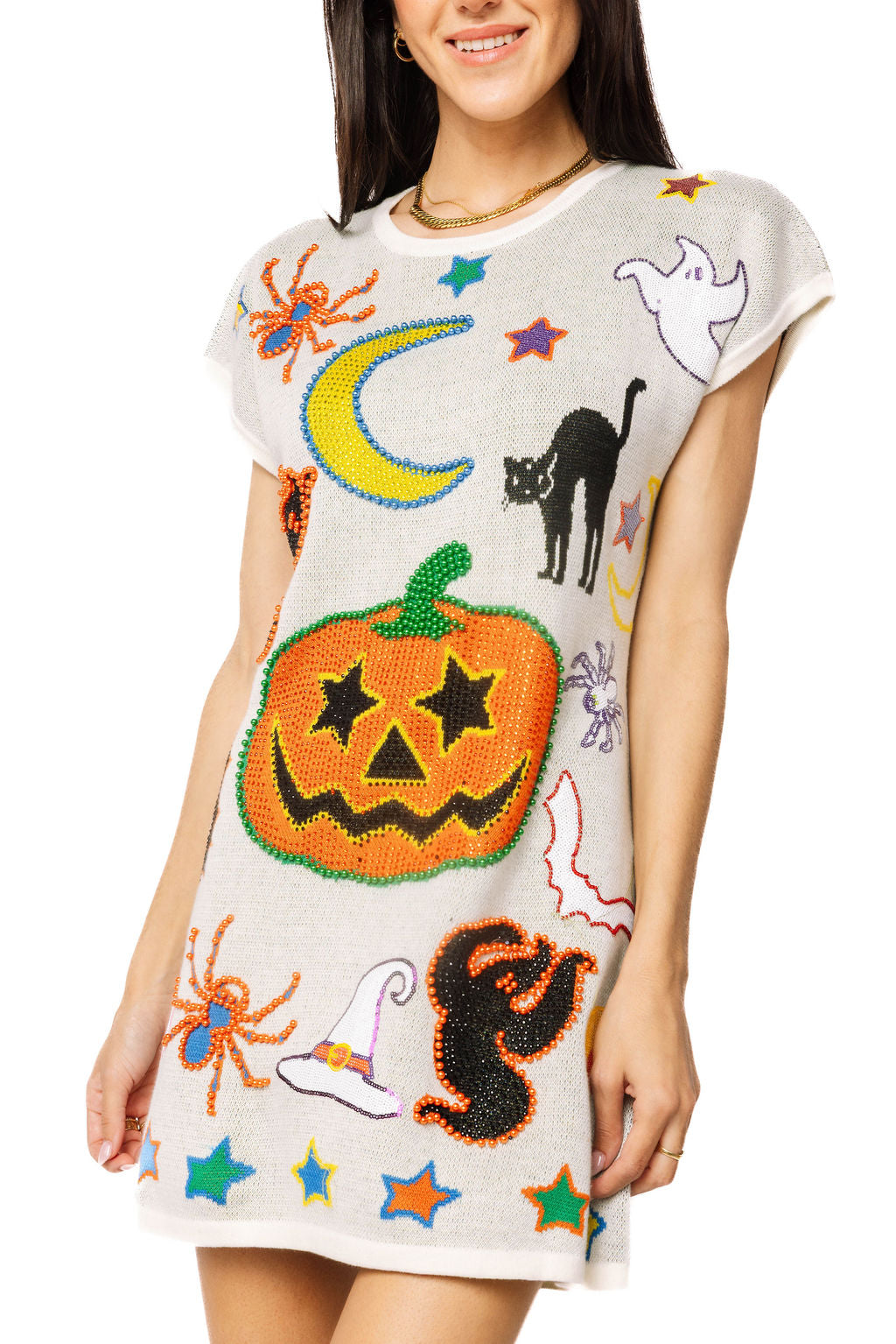 Queen Of Sparkles White Halloween Icons Knit Dress