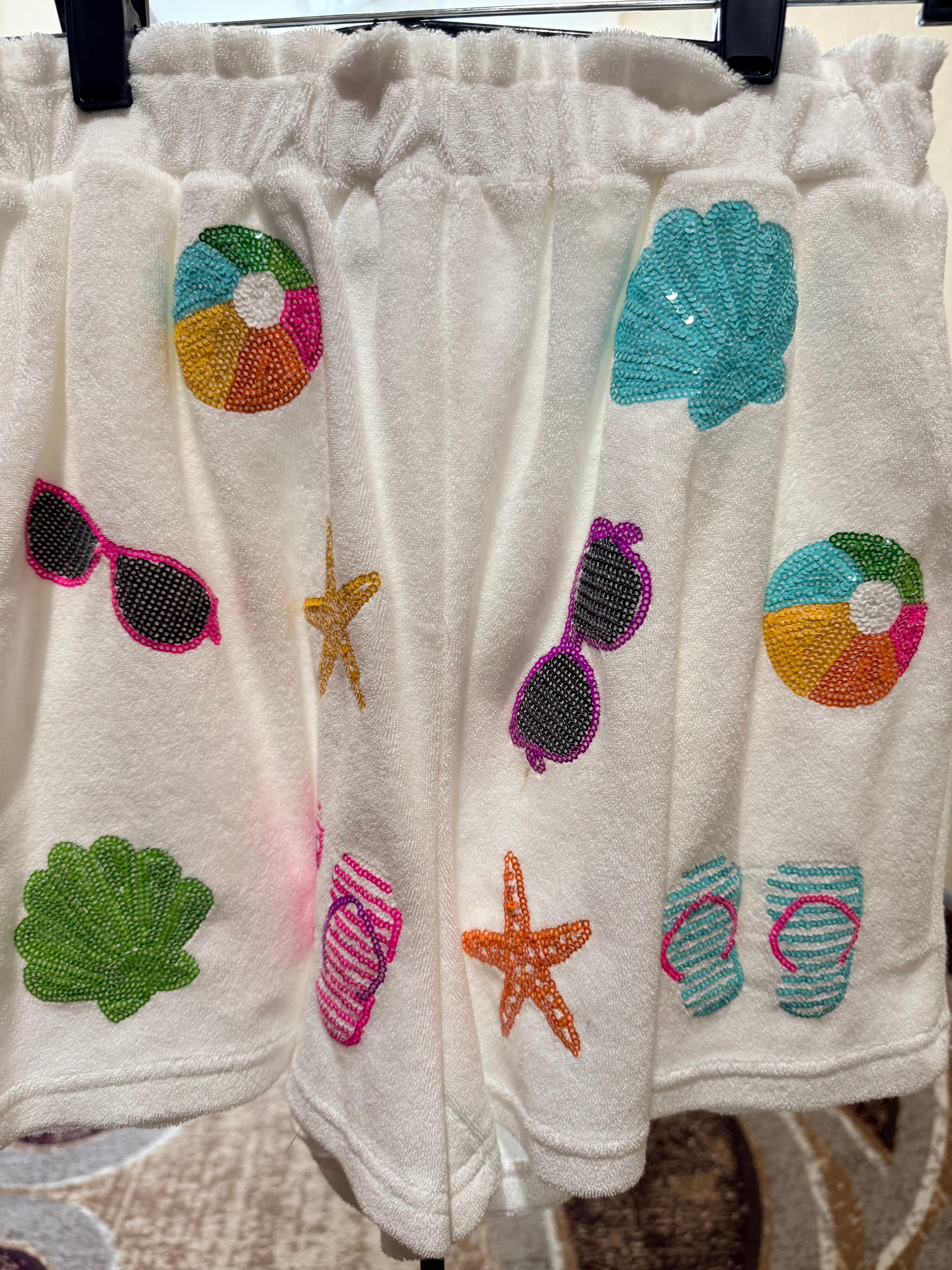 Belle Cher White Terry Beachball Shorts