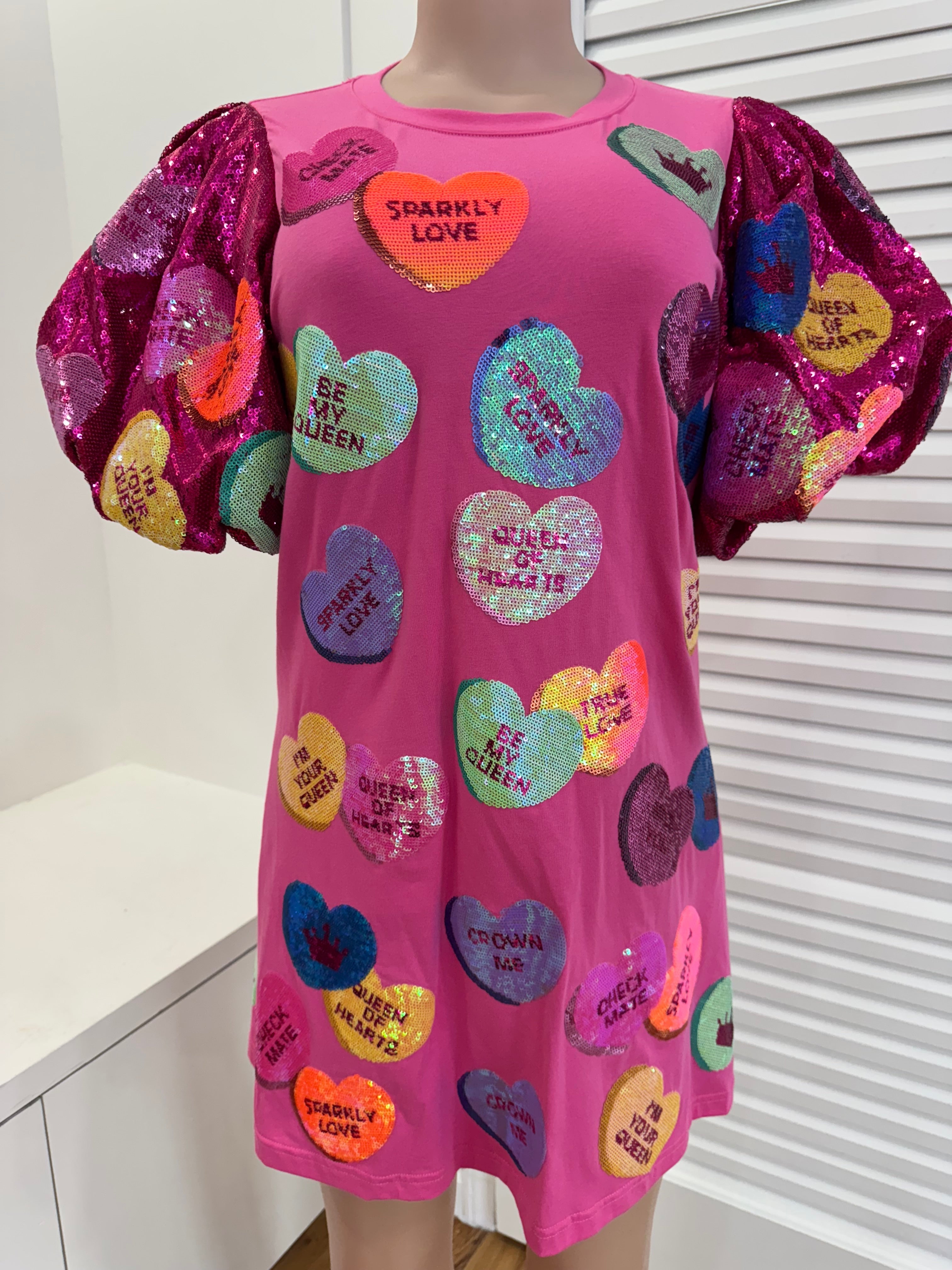 Queen of Sparkles-Candy Hearts Dress Puff Sleeves