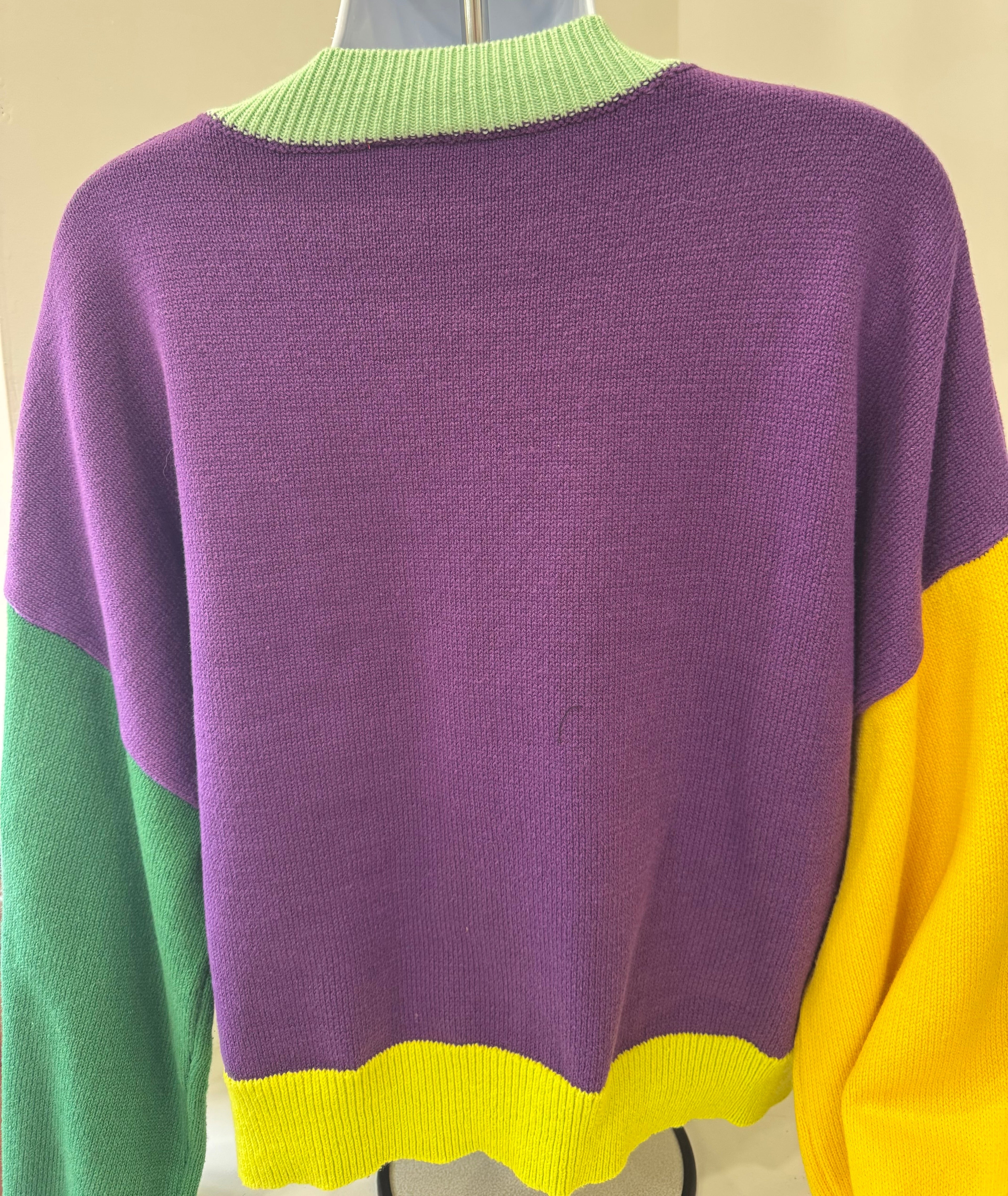 Queen of Sparkles-Mardi Gras Color Block Sweater
