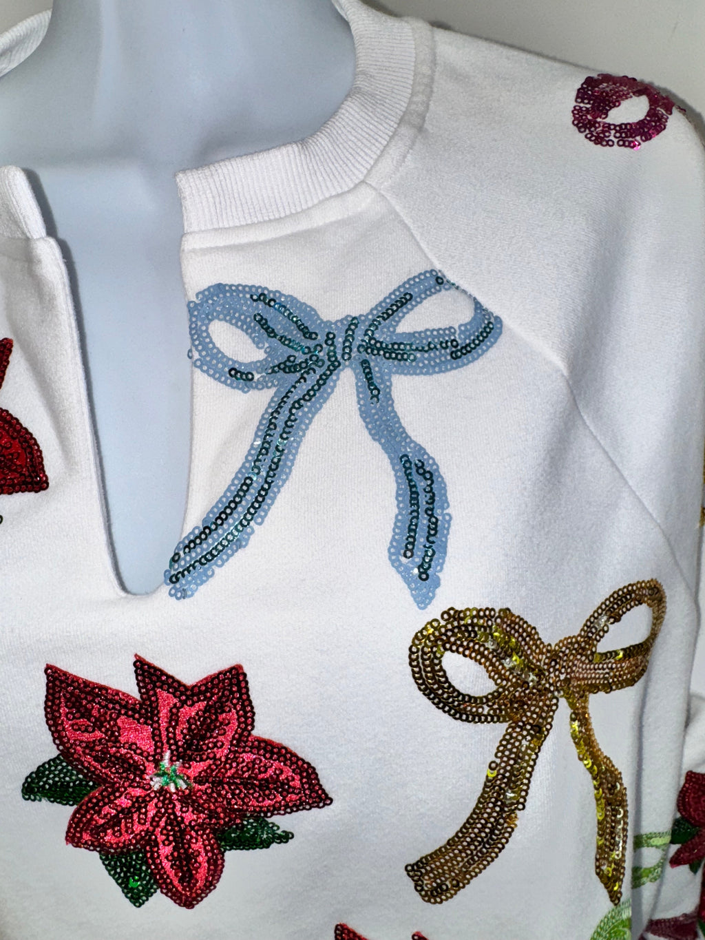 Queen of Sparkles - Bows & Poinsettia Christmas Sweatshirt