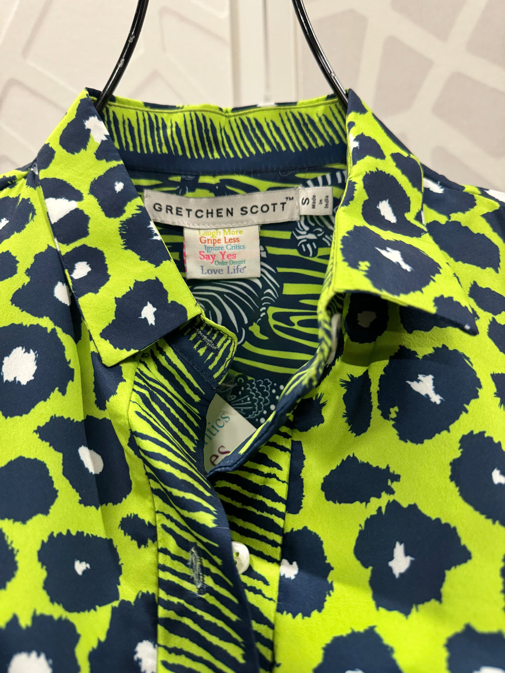 Gretchen Scott - Lime Navy Cheetah Button Up Top