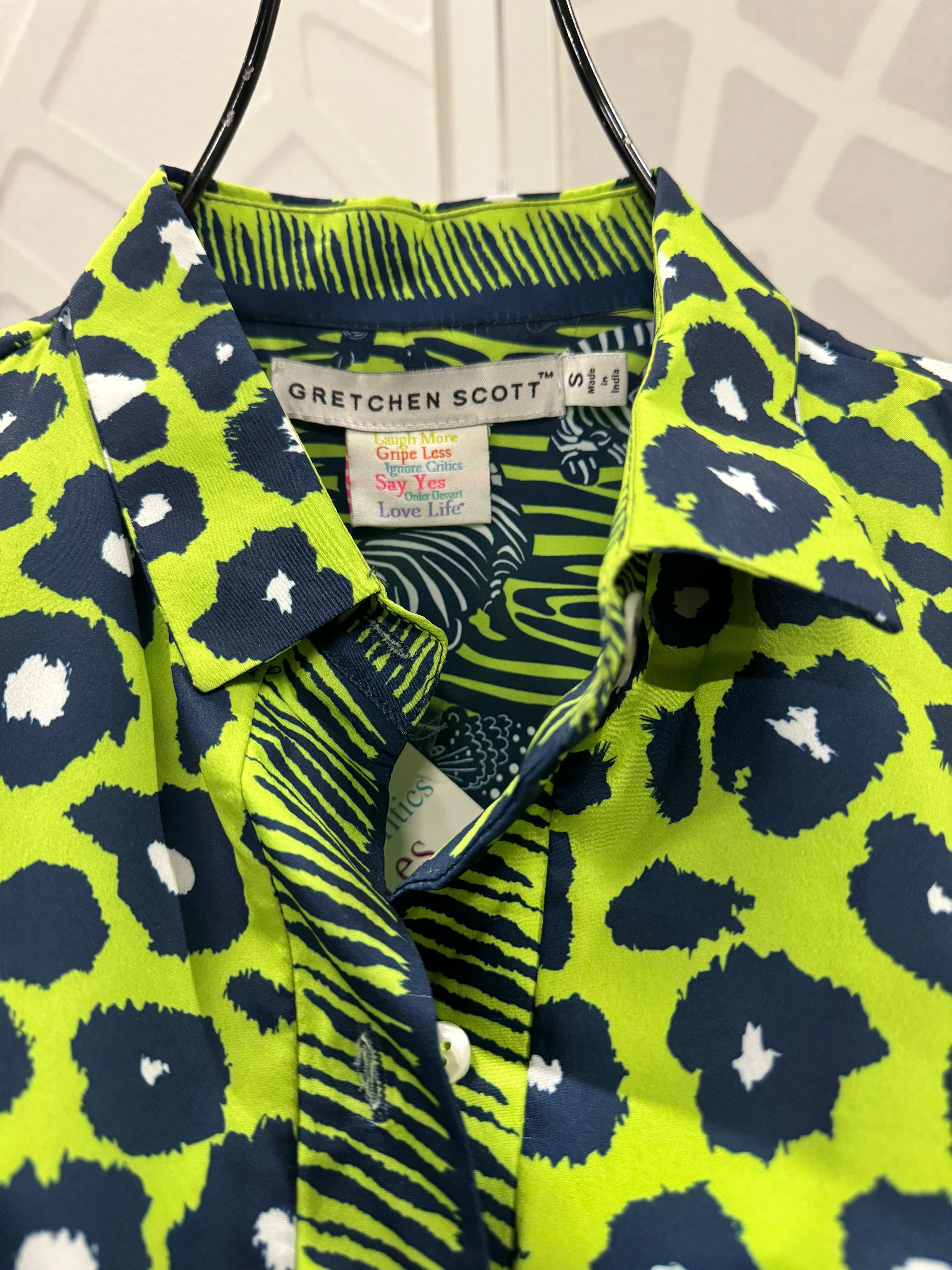 Gretchen Scott - Lime Navy Cheetah Button Up Top