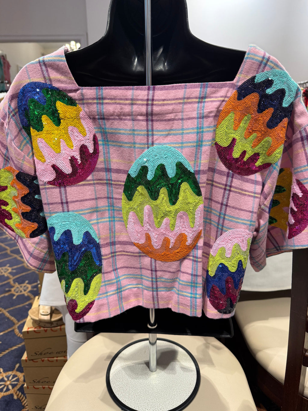 Queen of Sparkles-Plaid Groovy Egg Top