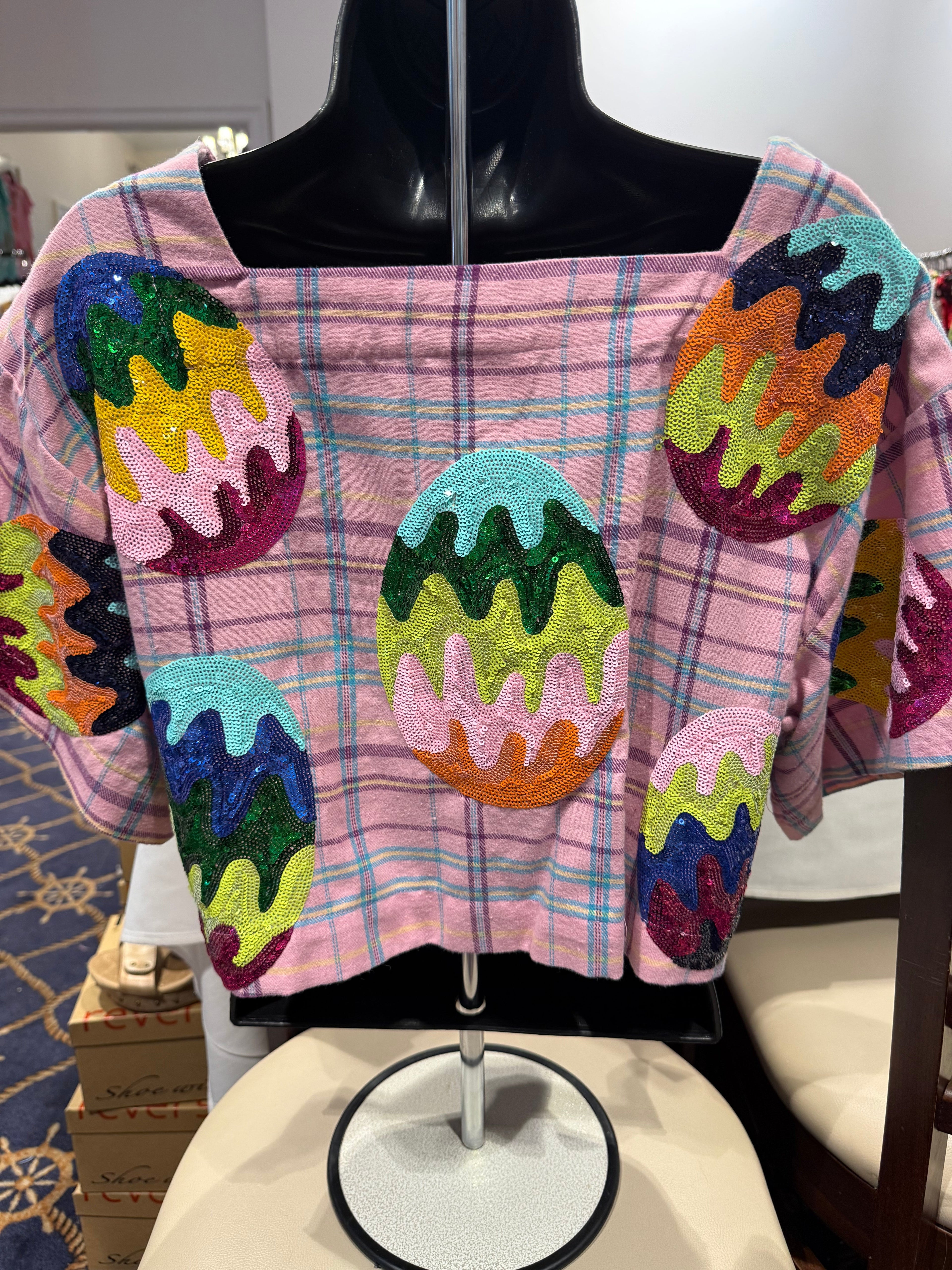 Queen of Sparkles-Plaid Groovy Egg Top