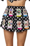 Queen of Sparkles Black Whit Polka Dot Mahjong Shorts
