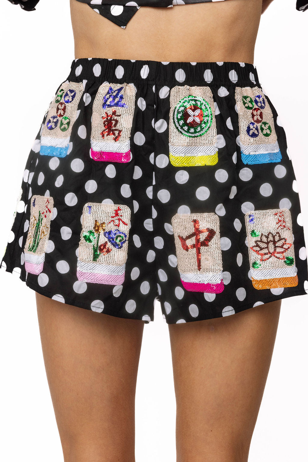 Queen of Sparkles Black Whit Polka Dot Mahjong Shorts