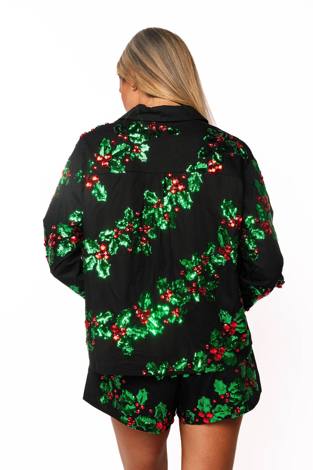 Queen of Sparkles Black Green Garland Button Up