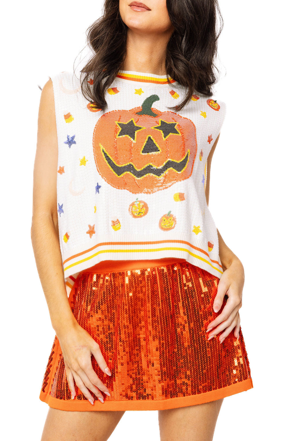 Queen of Sparkles White Pumpkin Sweater Vest