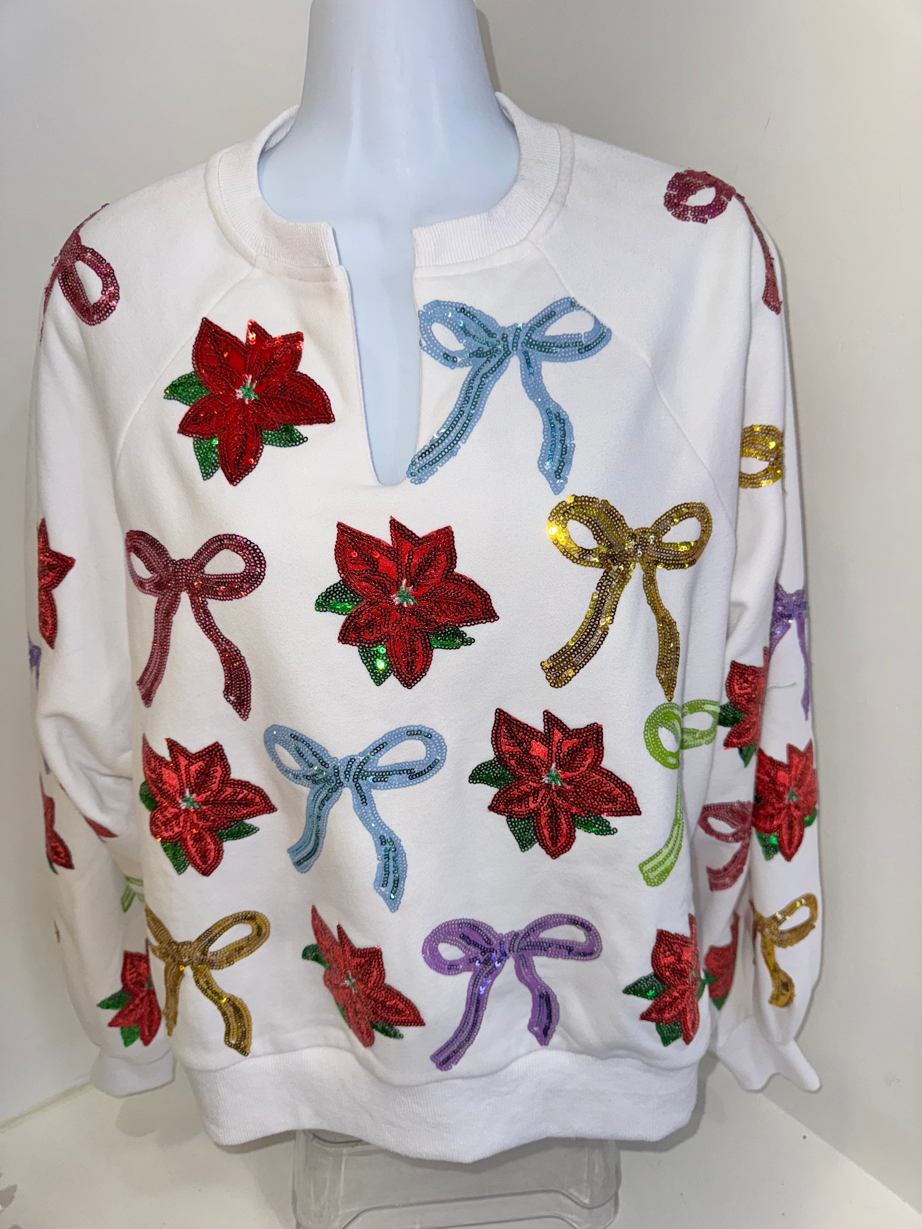 Queen of Sparkles - Bows & Poinsettia Christmas Sweatshirt