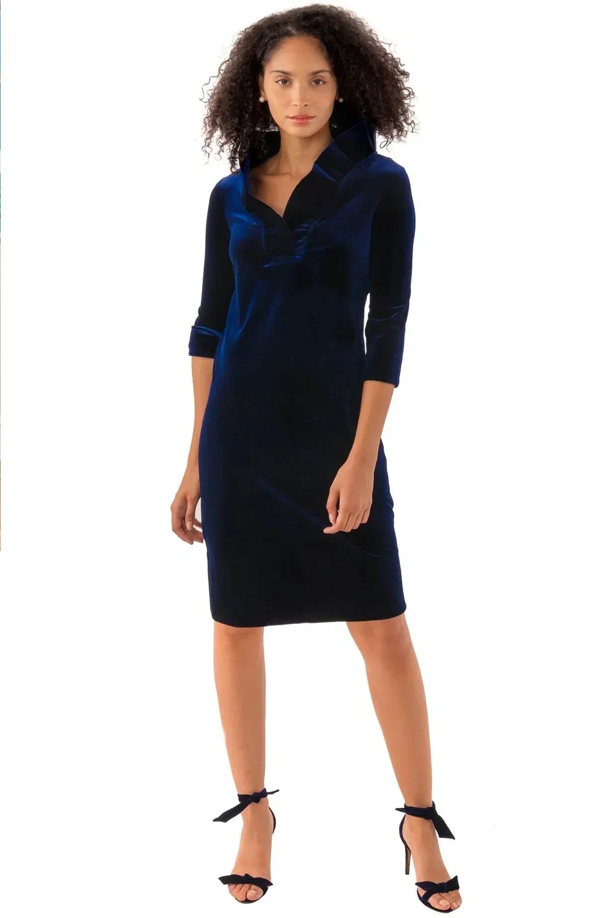 Gretchen Scott - Ruffneck Dress Silky Velvet Navy