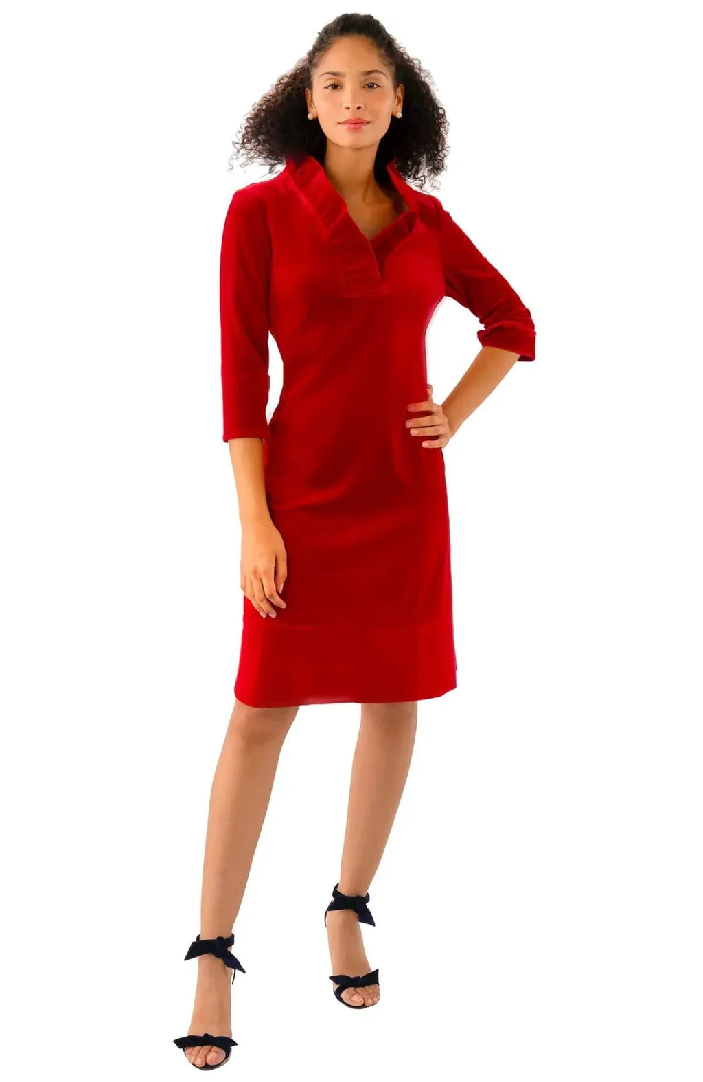 Gretchen Scott - Ruffneck Dress Silky Velvet Red