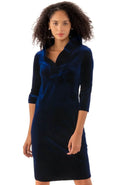 Gretchen Scott - Ruffneck Dress Silky Velvet Navy