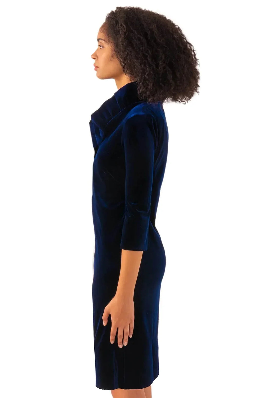 Gretchen Scott - Ruffneck Dress Silky Velvet Navy