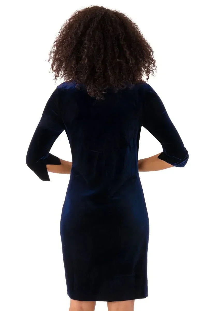 Gretchen Scott - Ruffneck Dress Silky Velvet Navy