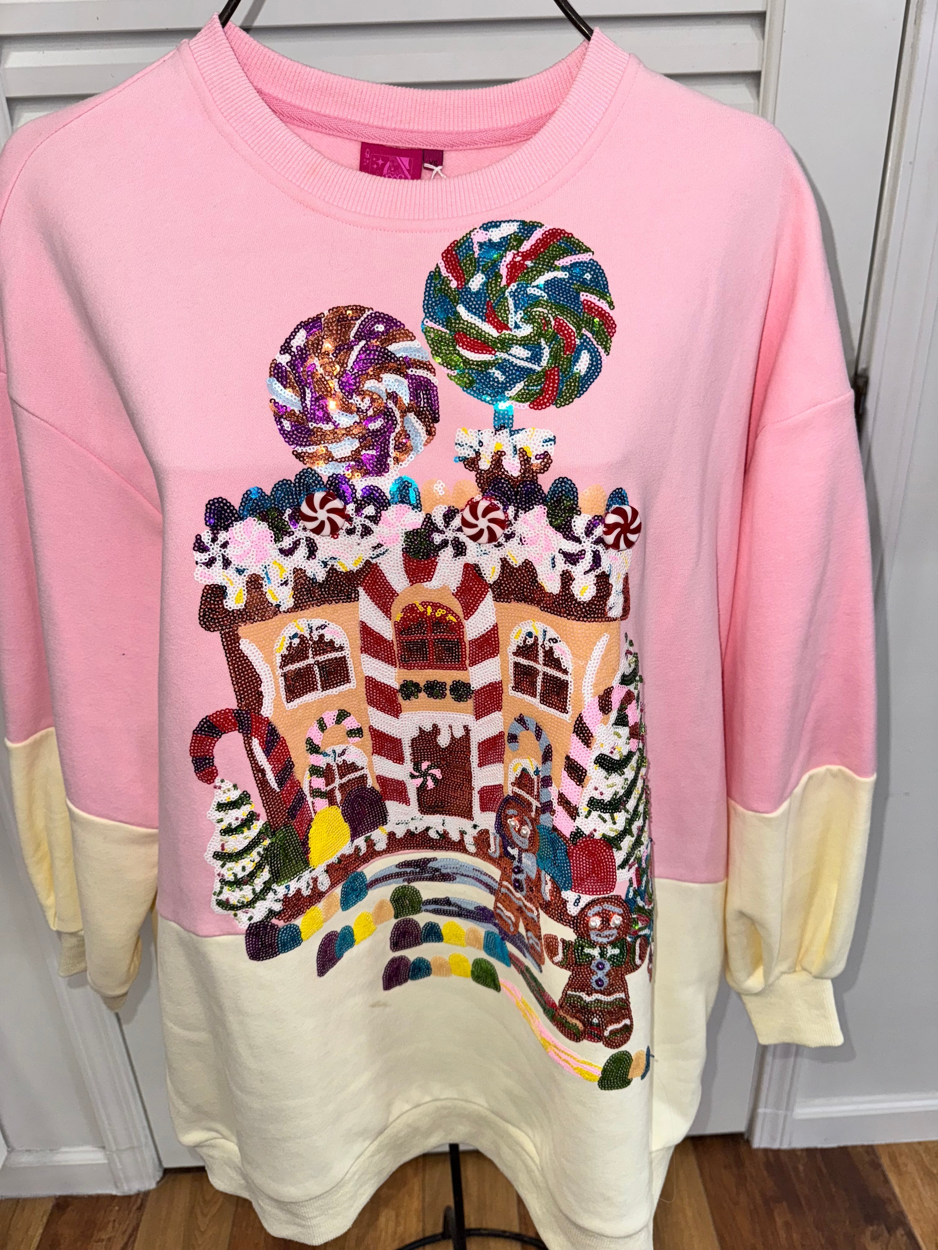 Queen of Sparkle - Pink Gingerbread Sweatshirt Dress