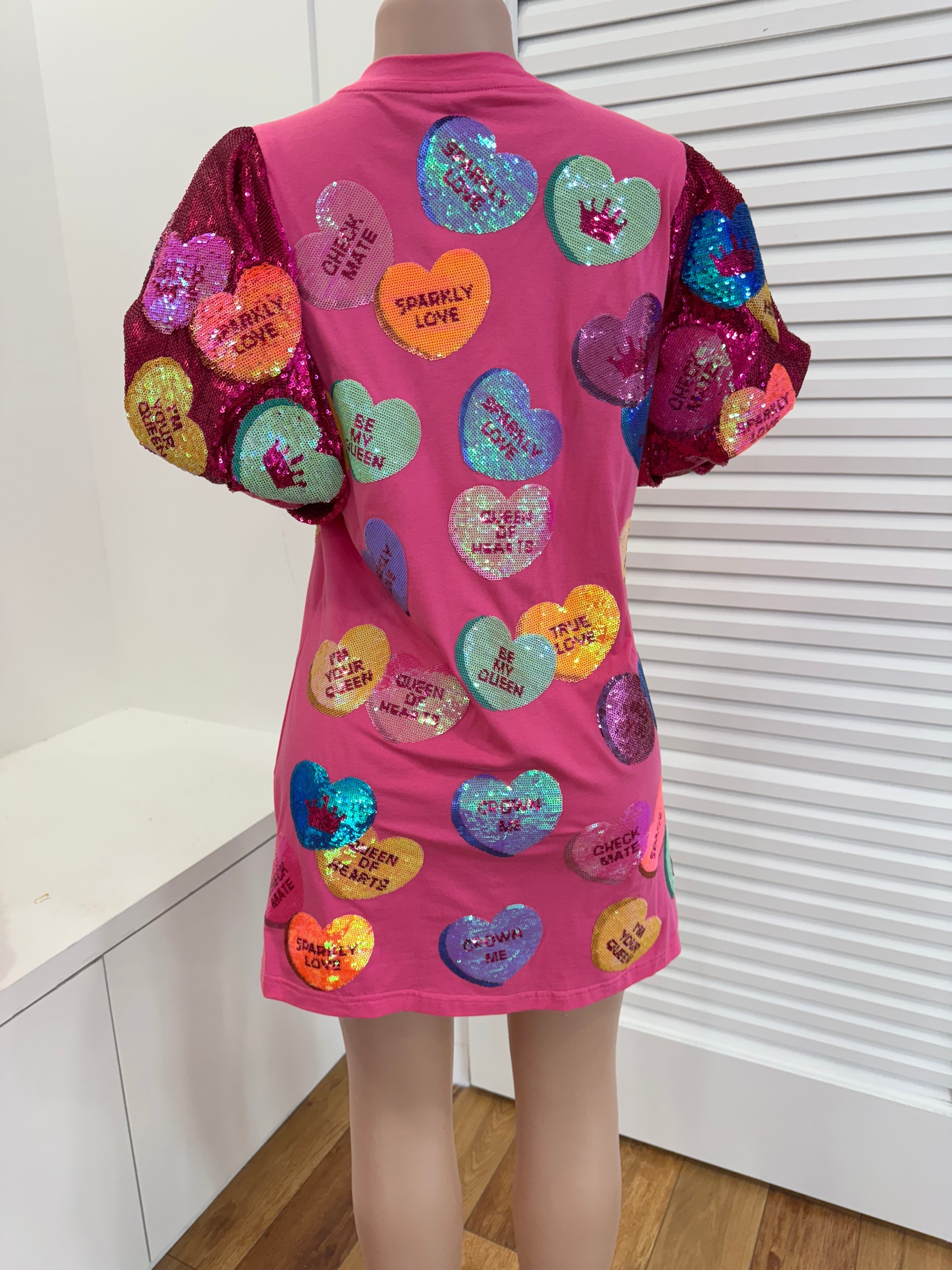 Queen of Sparkles-Candy Hearts Dress Puff Sleeves