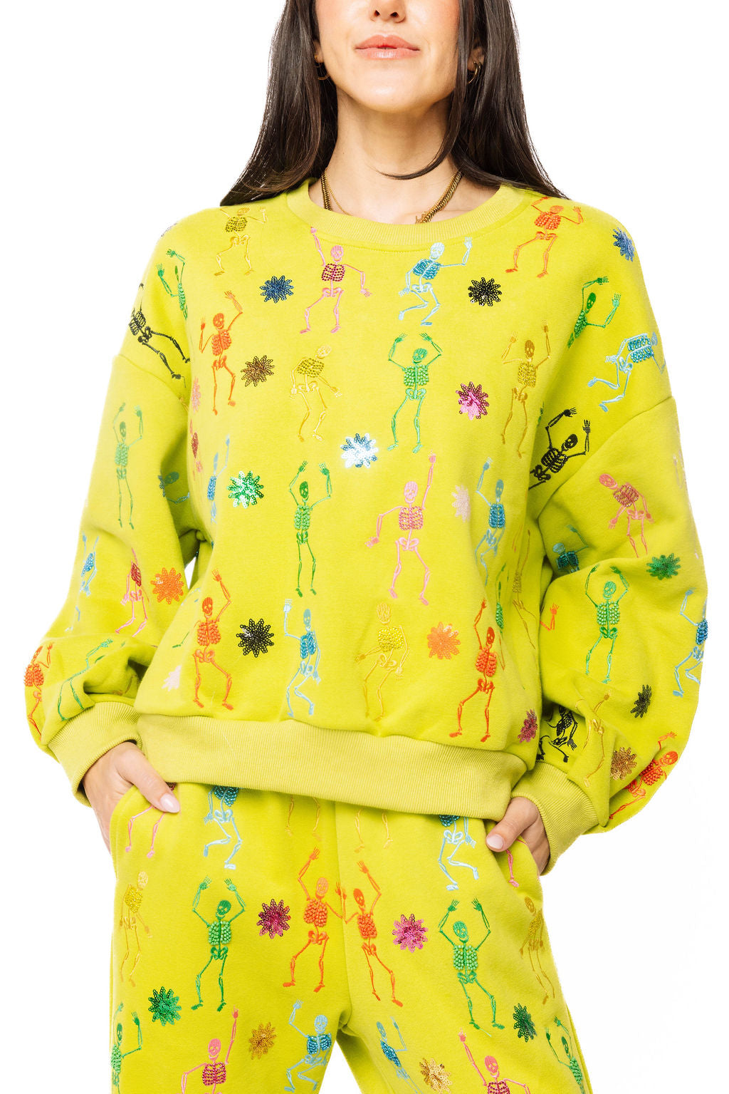 Queen Of Sparkles Lime Green Skeleton Sweatshirt