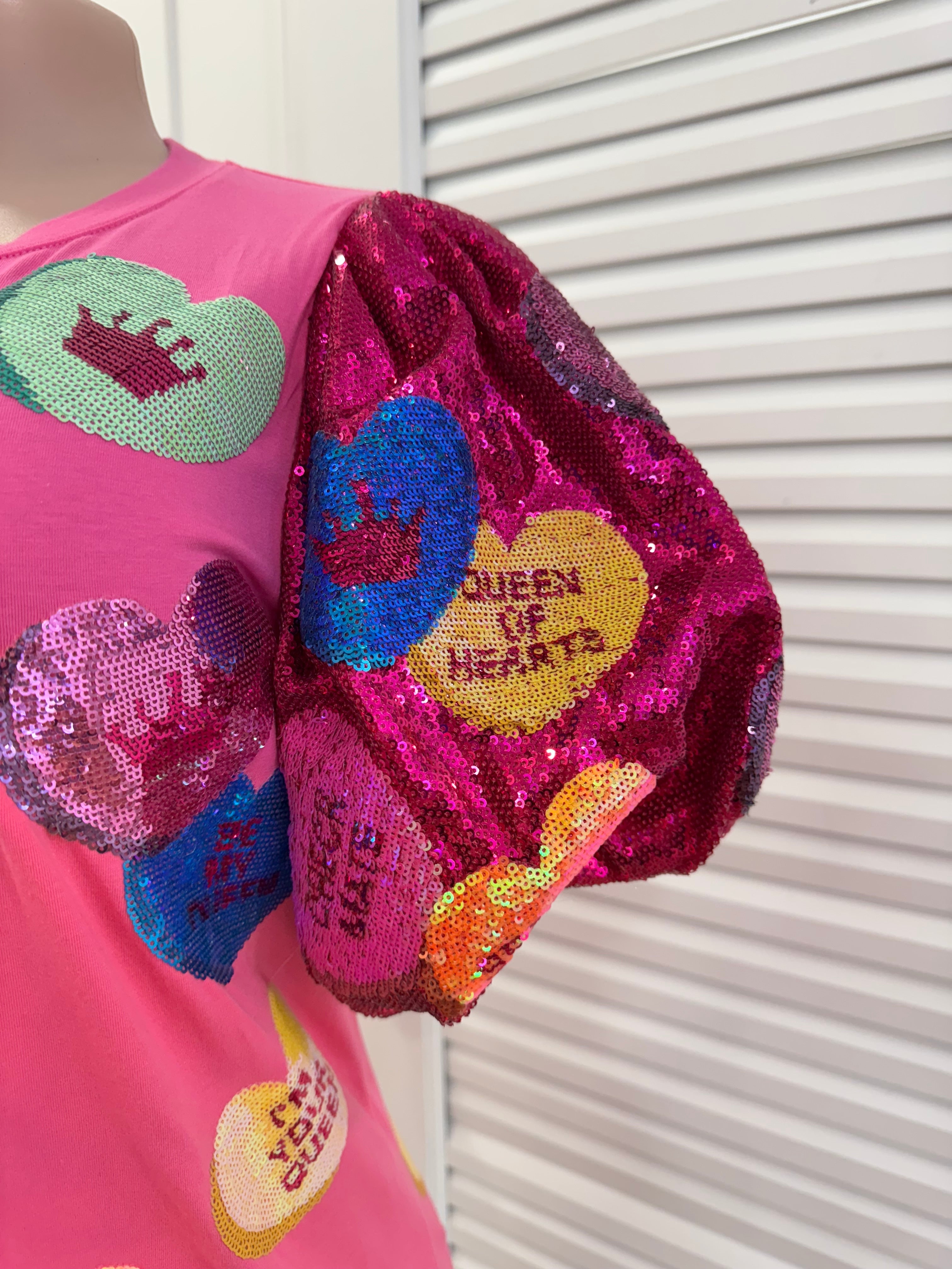 Queen of Sparkles-Candy Hearts Dress Puff Sleeves