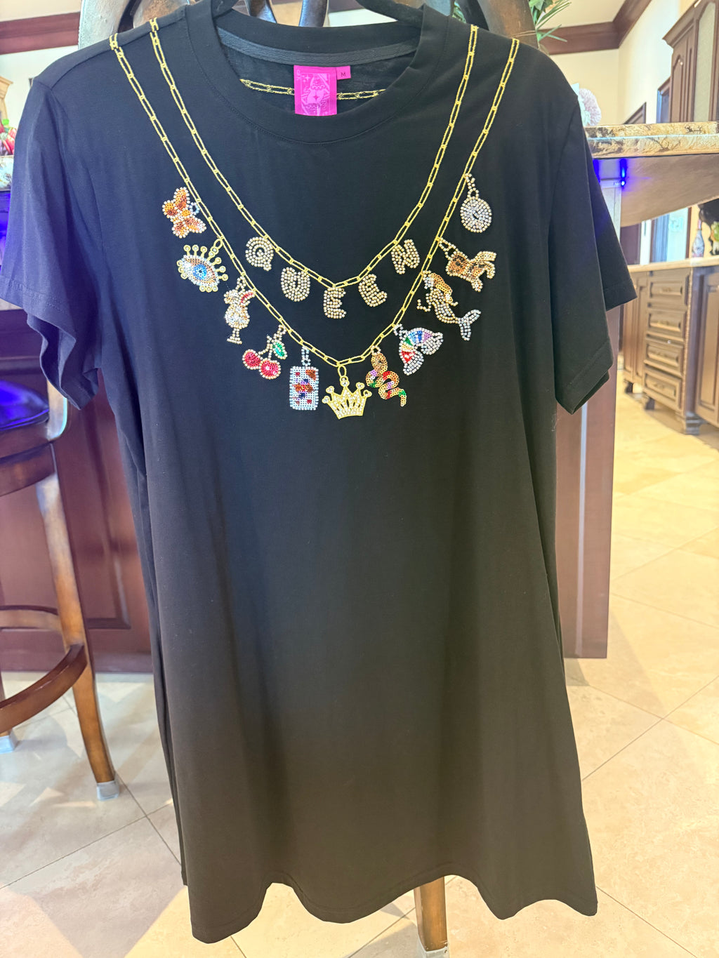 Queen of Sparkles Black Charms Mini Dress