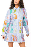 Queen of Sparkles blue and white striped Easter bunny dress
