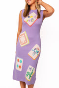 Queen of Sparkles - Purple Mahjong Tile Knit Midi Dress