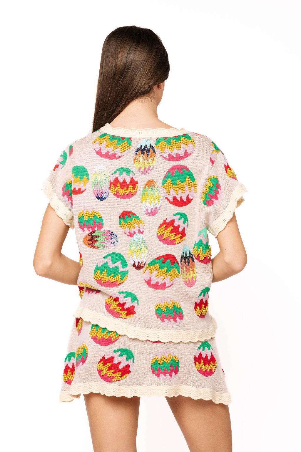 Queen of Sparkles Multi Easter Egg Tie Up Knit Top