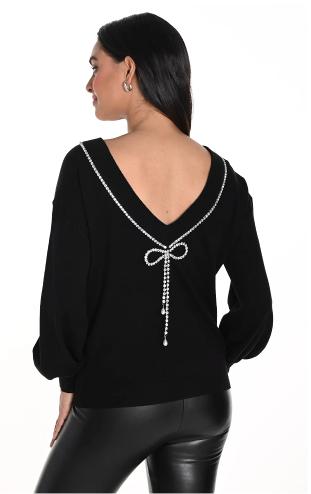 Frank Lyman - Black Rhinestone Bow Sweater