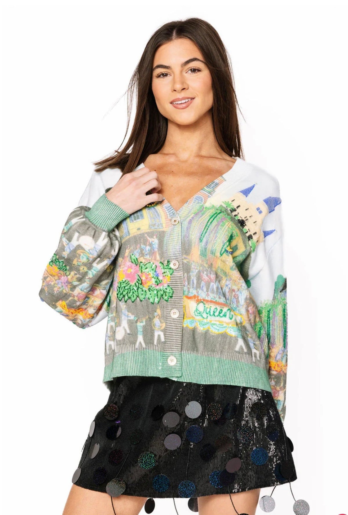 Queen of Sparkles-Mardi Gras Parade Cardigan