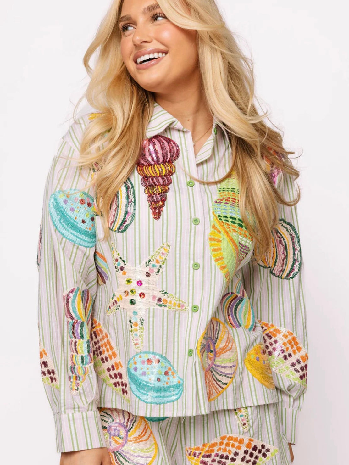 Queen of Sparkles - Striped Shell Button Down