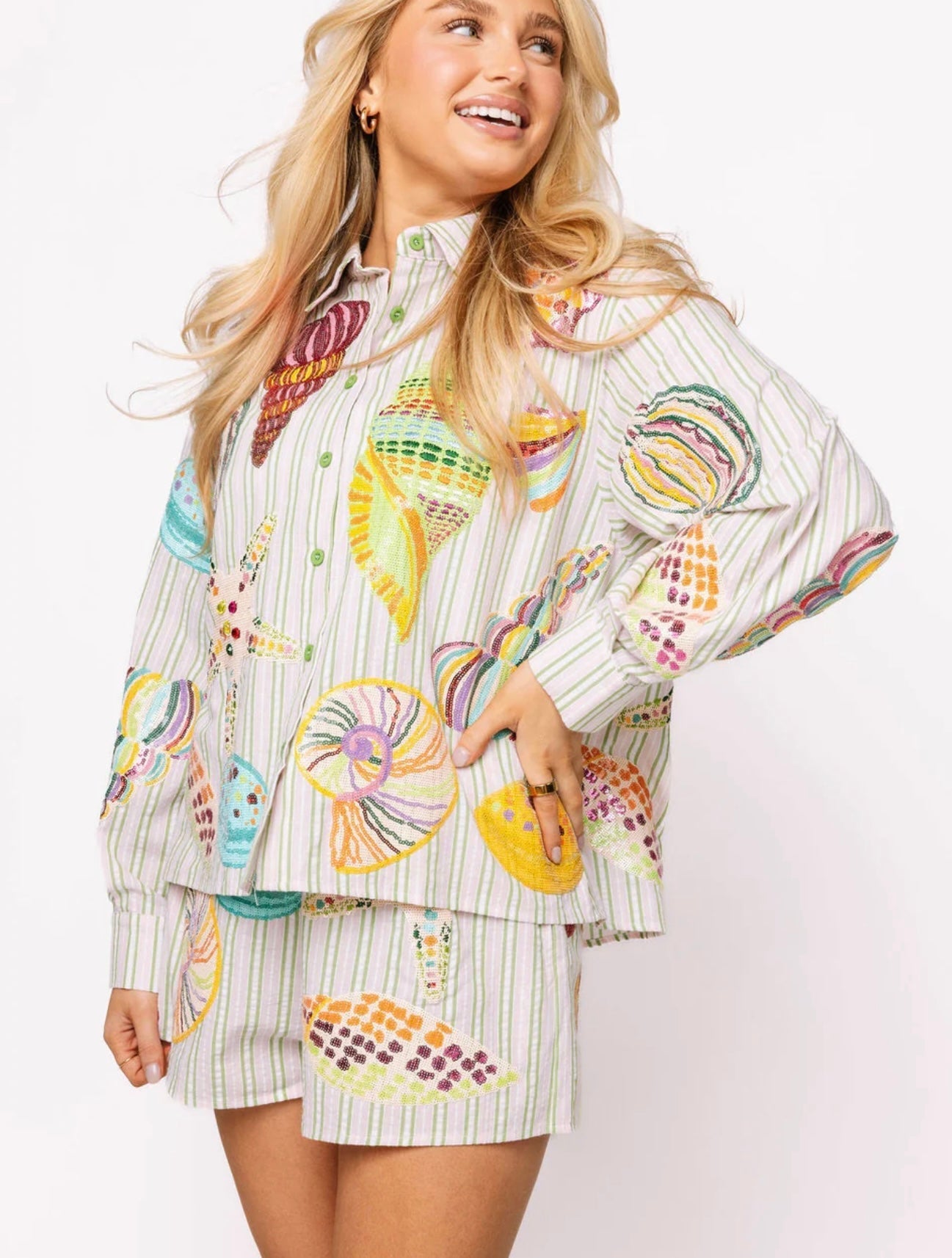 Queen of Sparkles - Striped Shell Button Down