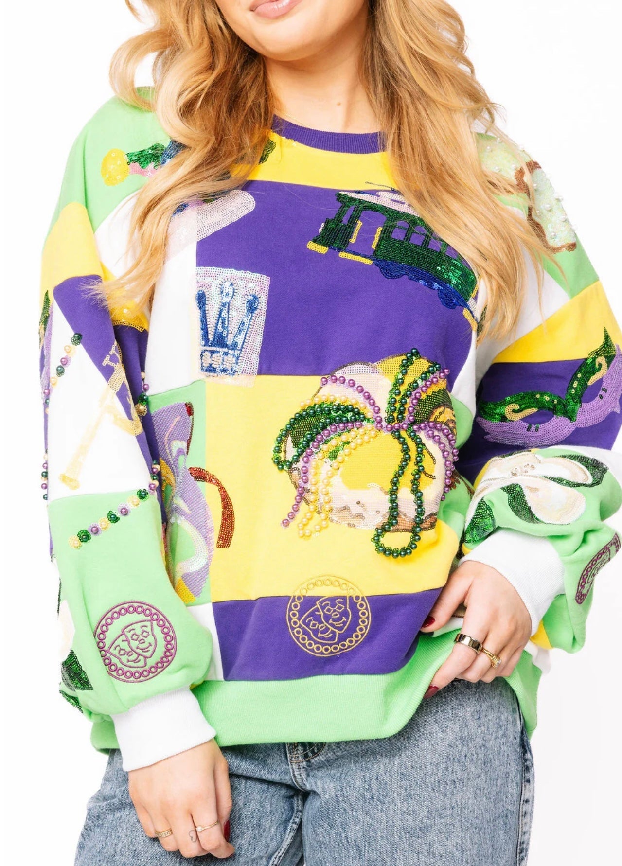 Queen of Sparkles-Mardi Gras Icon Color Block Sweatshirt