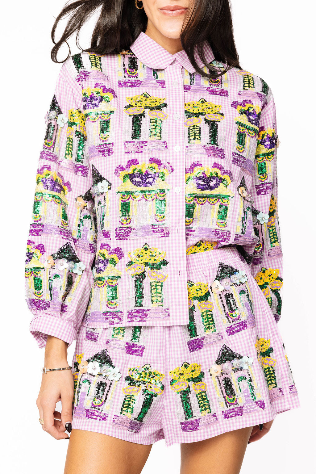 Queen of Sparkles - Mardi Gras Porches Button Up Shirt