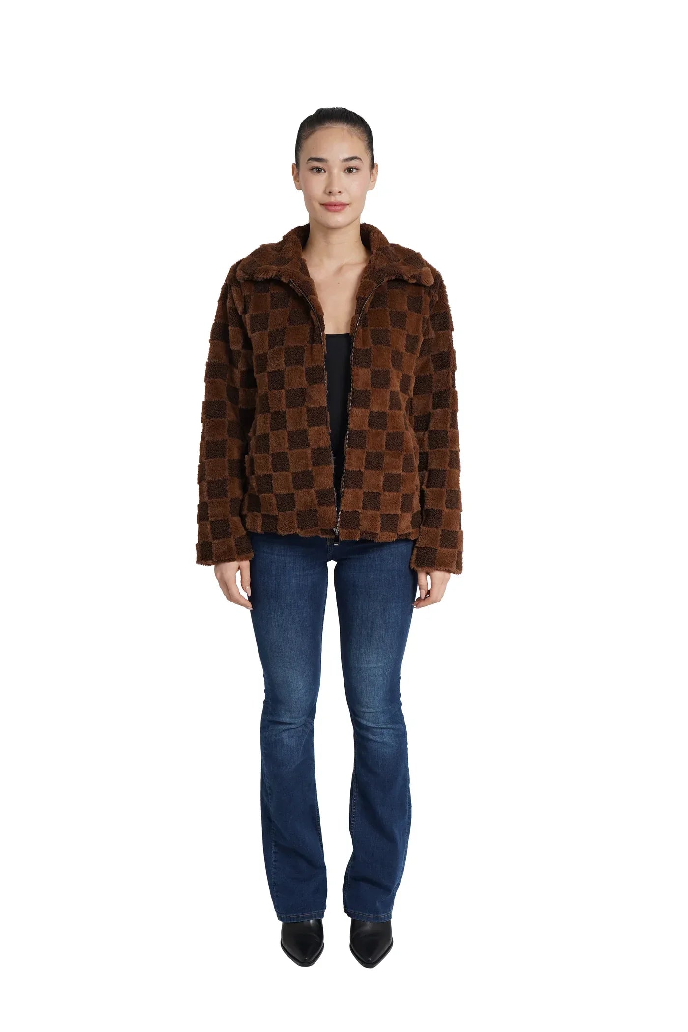 Love Token - Checkered Faux Fur Jacket