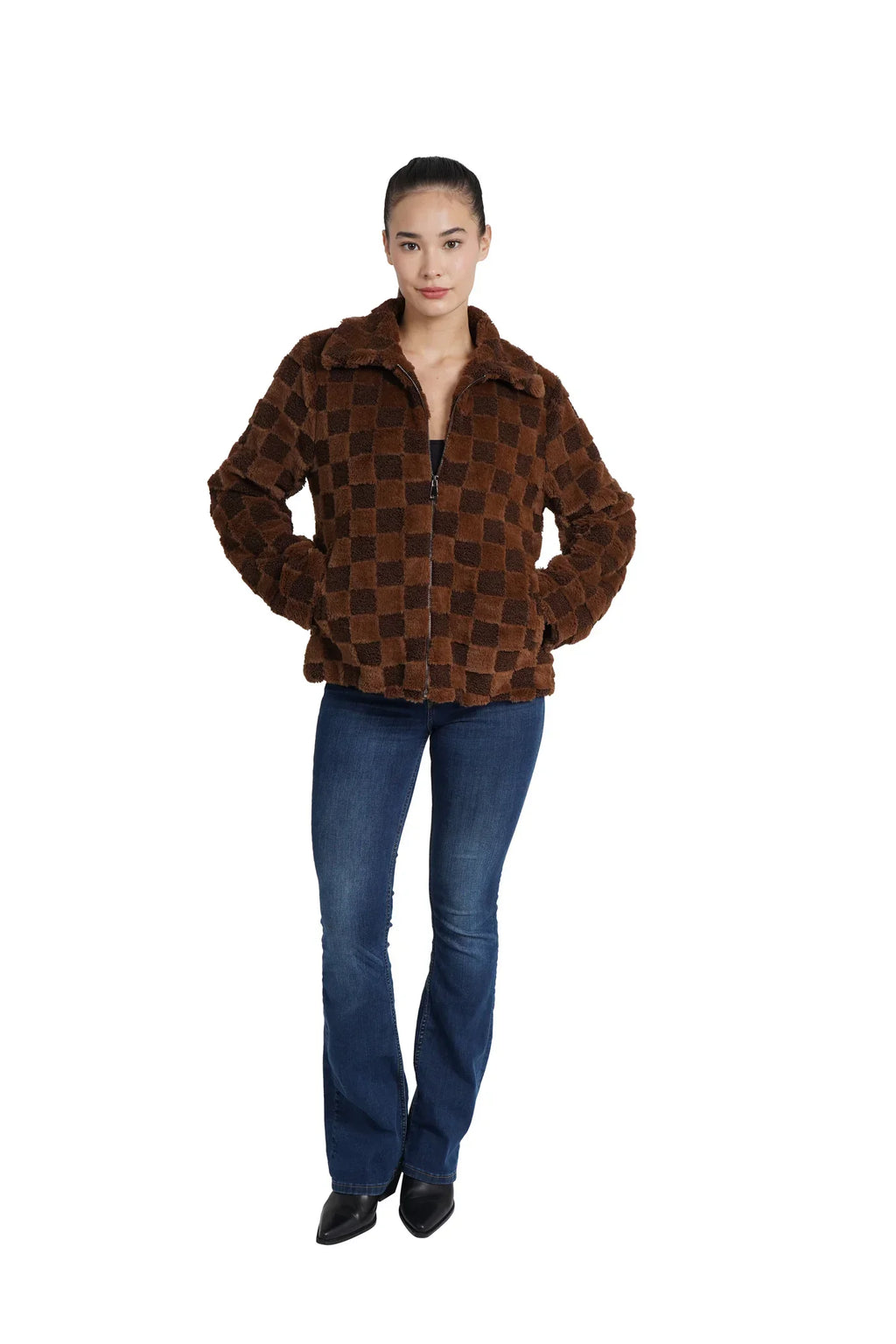 Love Token - Checkered Faux Fur Jacket