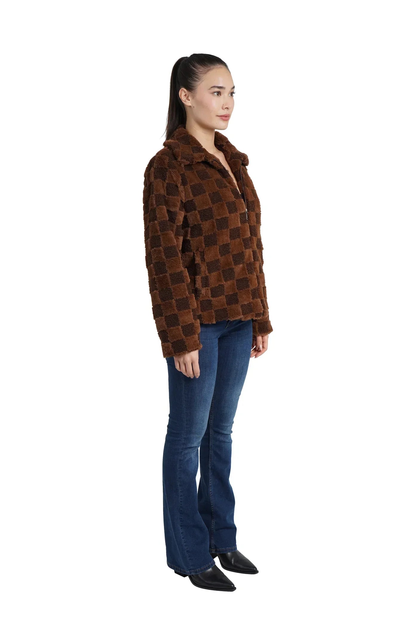 Love Token - Checkered Faux Fur Jacket