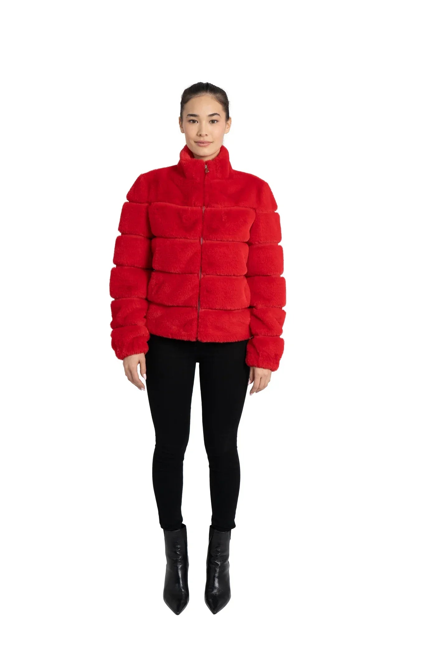 Love Token - Red Panel Faux Fur Jacket