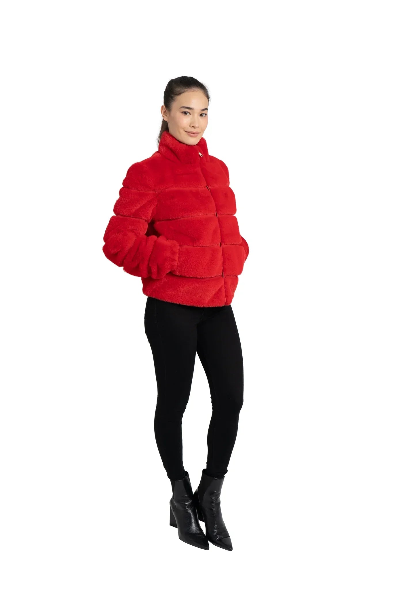 Love Token - Red Panel Faux Fur Jacket