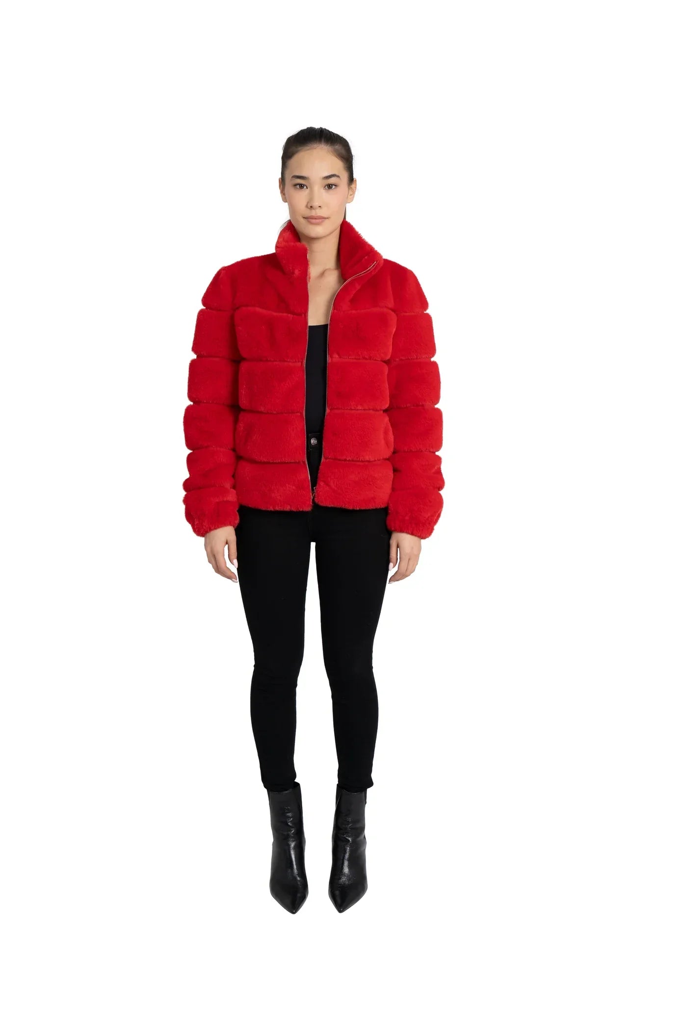 Love Token - Red Panel Faux Fur Jacket