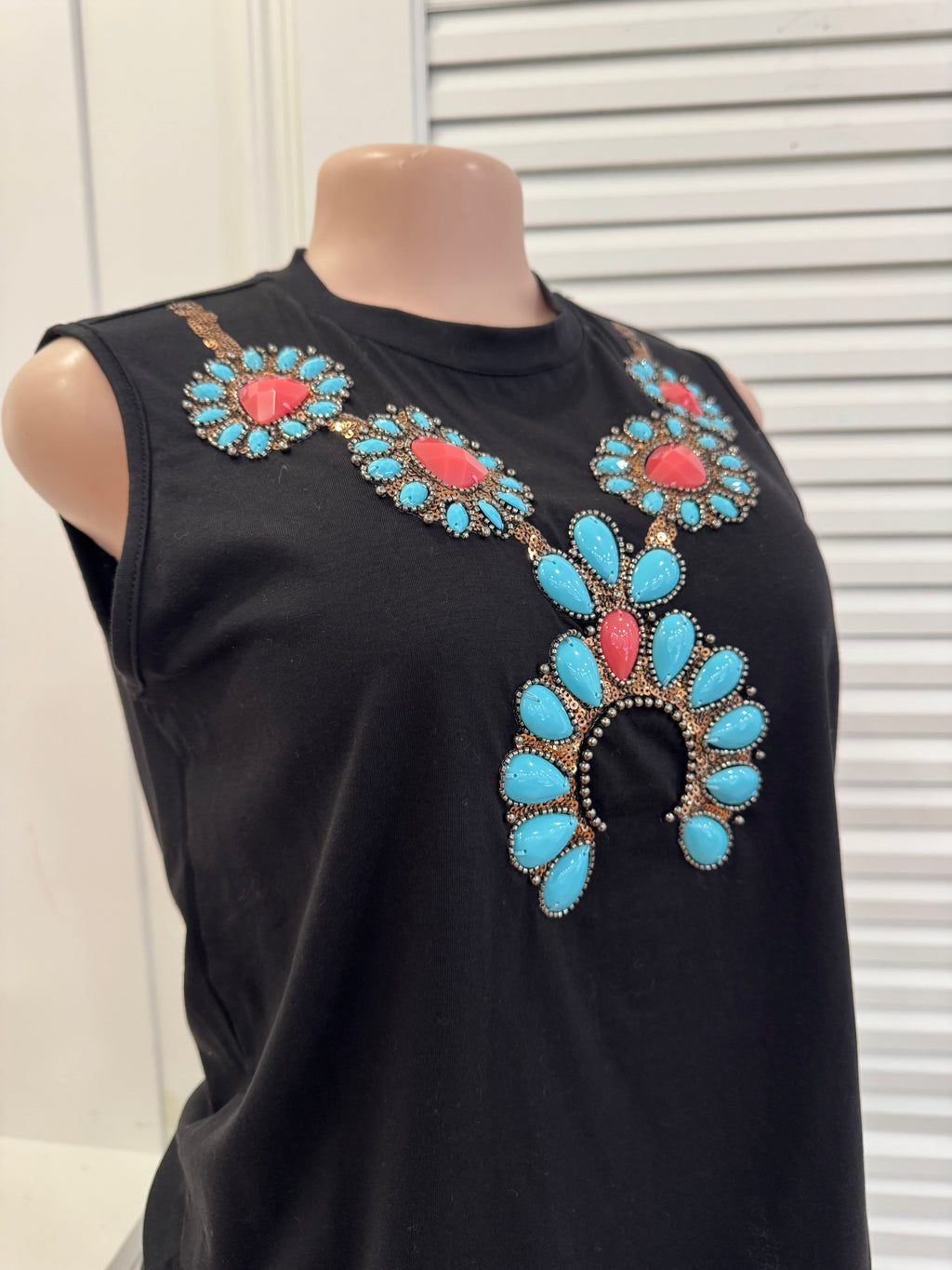 Queen of Sparkles-Black Turquoise Necklace Tank