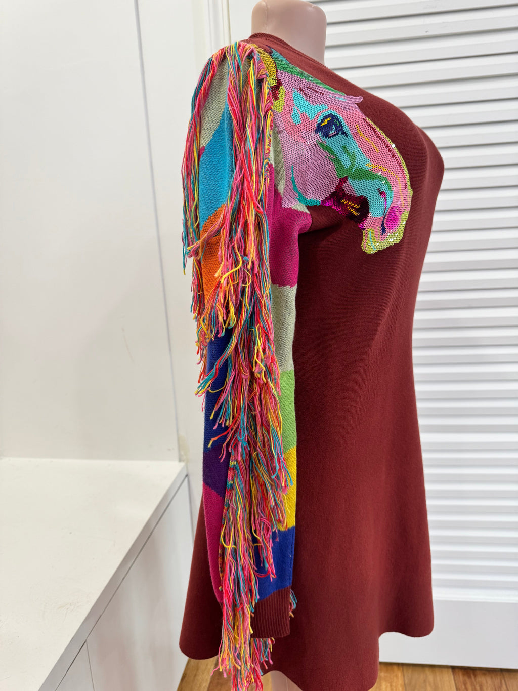 Queen of Sparkles-Brown Knit Dress with Fringe Horse Hair